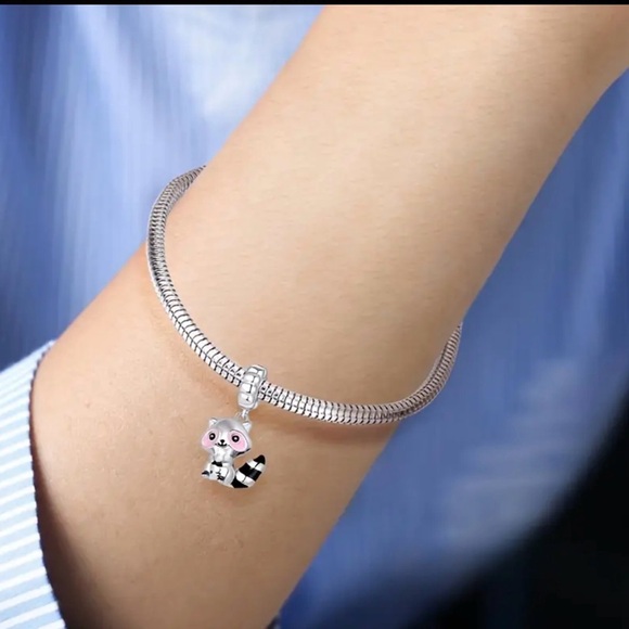 Sterling Silver and Pink Raccoon Charm Pendant - Picture 10 of 11